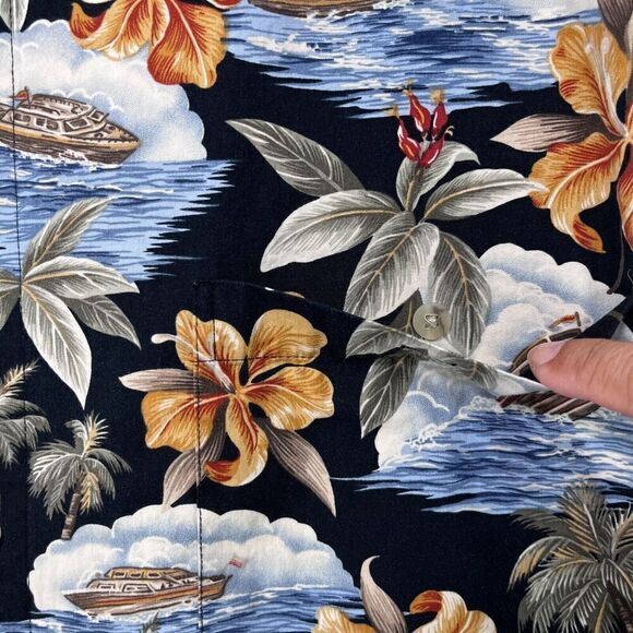 Vintage Campia Moda Shirt Men XXL Black Hawaiian Boat Ocean Cotton Aloha Floral - Picture 6 of 11